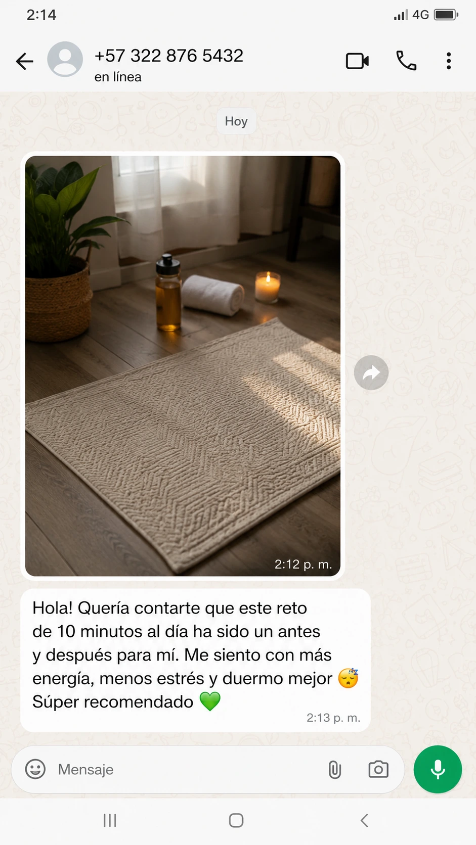 Testimonio de WhatsApp: más energía, menos estrés y duermo mejor