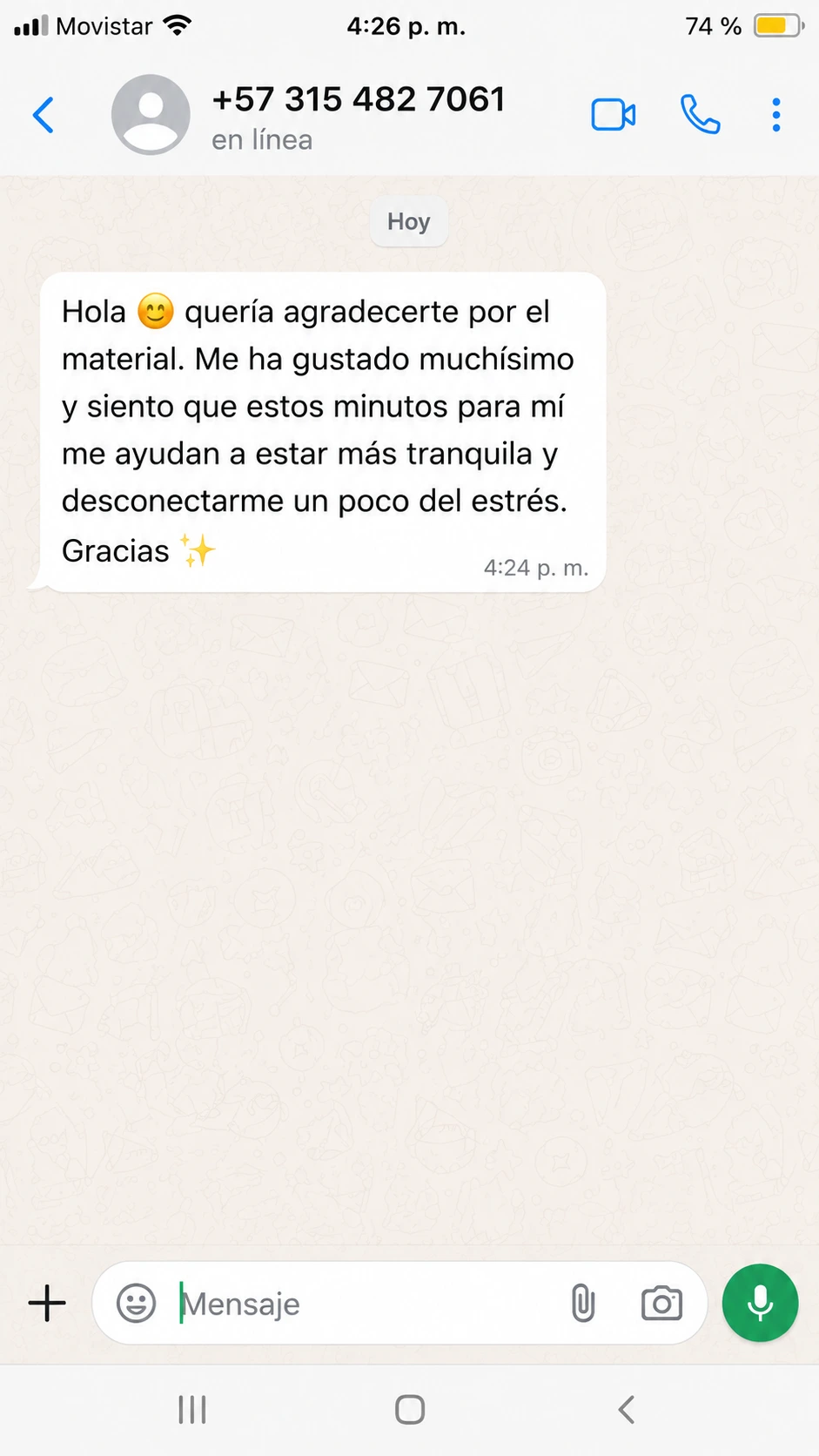 Testimonio de WhatsApp: estos minutos me ayudan a estar más tranquila